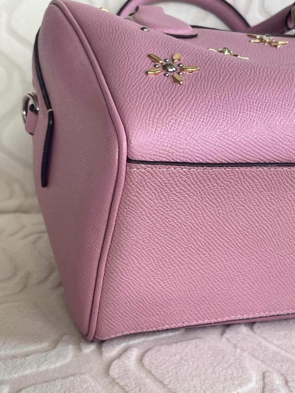 Coach Mini Benet Lilac Pink Tulip Floral crystal Stud Leather Satchel with Strap - Picture 7 of 10